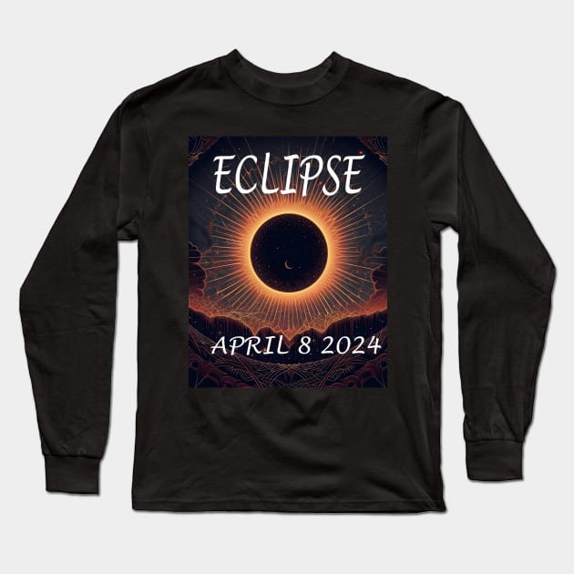 Solar Eclipse 2024 Long Sleeve T-Shirt by Obotan Mmienu